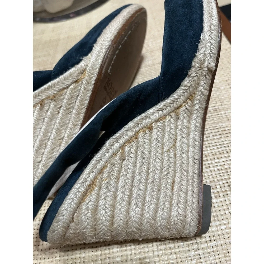 Michael Kors‎ Blue Suede Leather 7.5 Peep Toe Sling Back Wedge Espadrille Heels